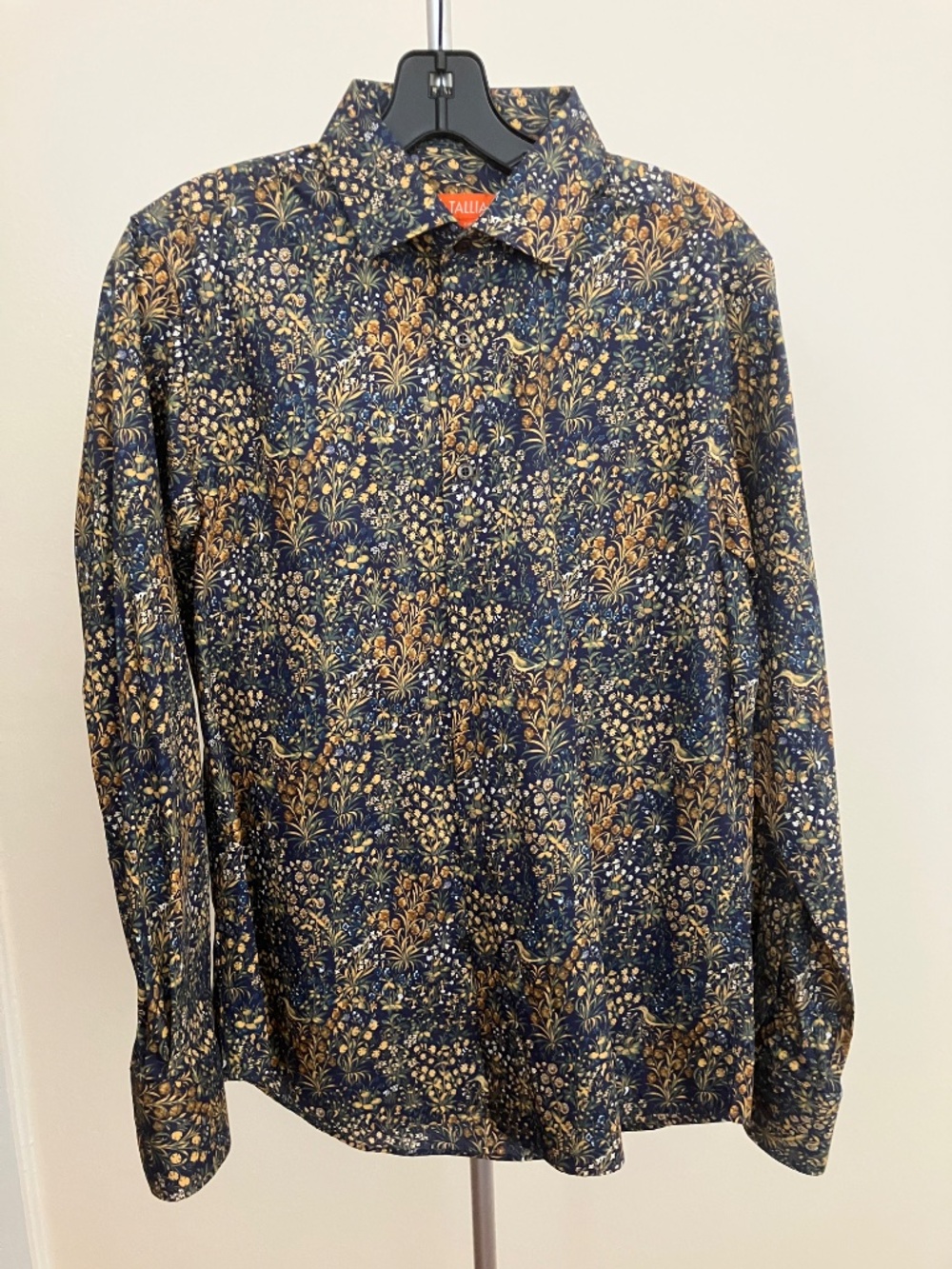Tallia Orange Men’s Small Floral Print Long Sleeve Button Down Shirt 14.5